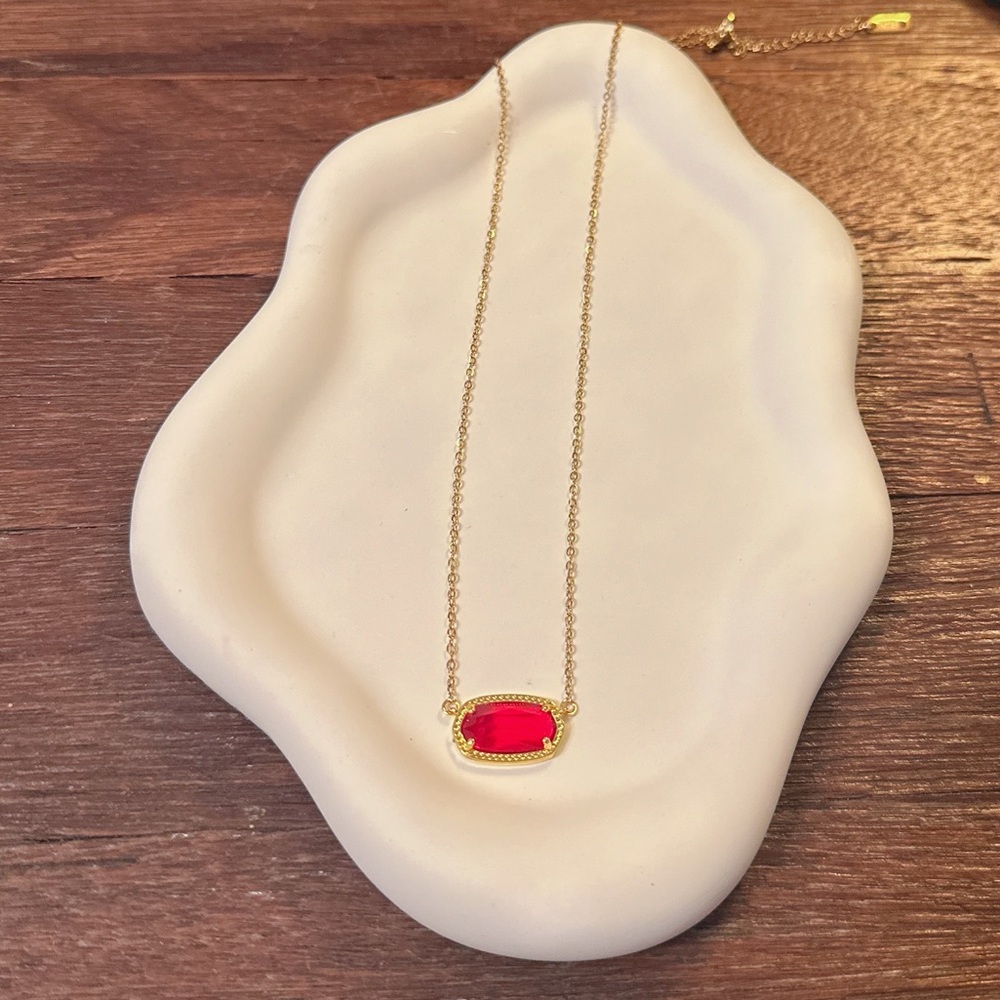 18K Gold Plated Clear Red Ruby Color Pendant Necklace Adjustable Chain